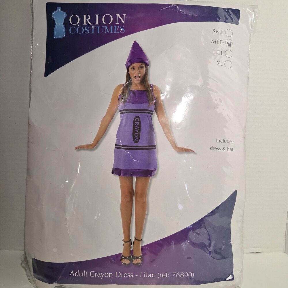 NEW Orion Costumes Adult Crayon Dress MED Lilac Purple Halloween Kidcore Y2K